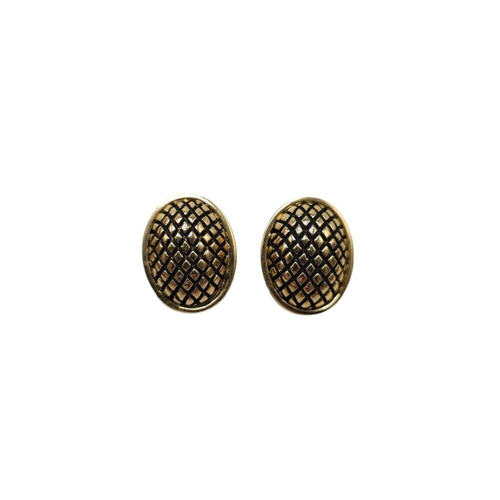 Oval Shape Cutout Dome Clip-On Earrings Gold Tone Vintage High End